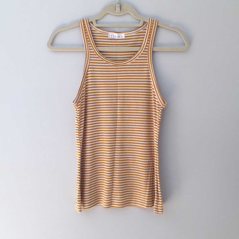 Anthropologie yellow and white striped tank